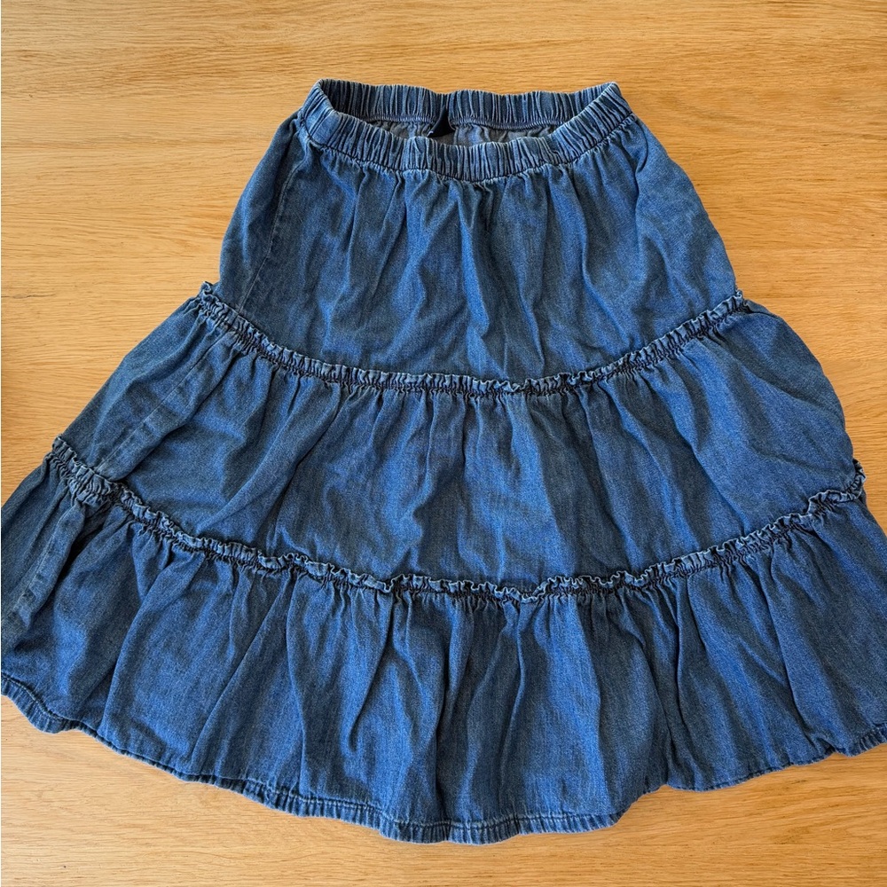 GAP Blue Denim Tiered Midi Skirt
